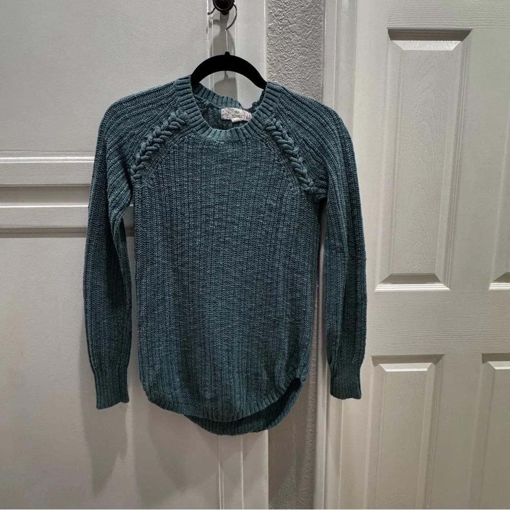Pink Republic Teal Cable-Stitch Crewneck Sweater XS